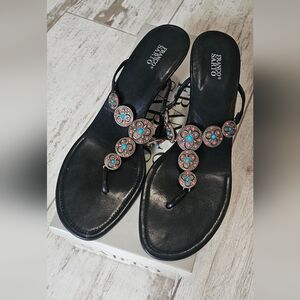 Franco Sarto Black Sandals with Colorful Boho Accents 9.5 M
